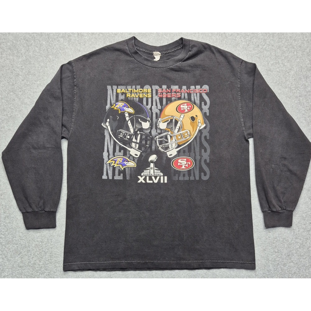 Alstyle T-Shirt Mens XL Black Super Bowl 47 Ravens 49ers Long Sleeve Graphic